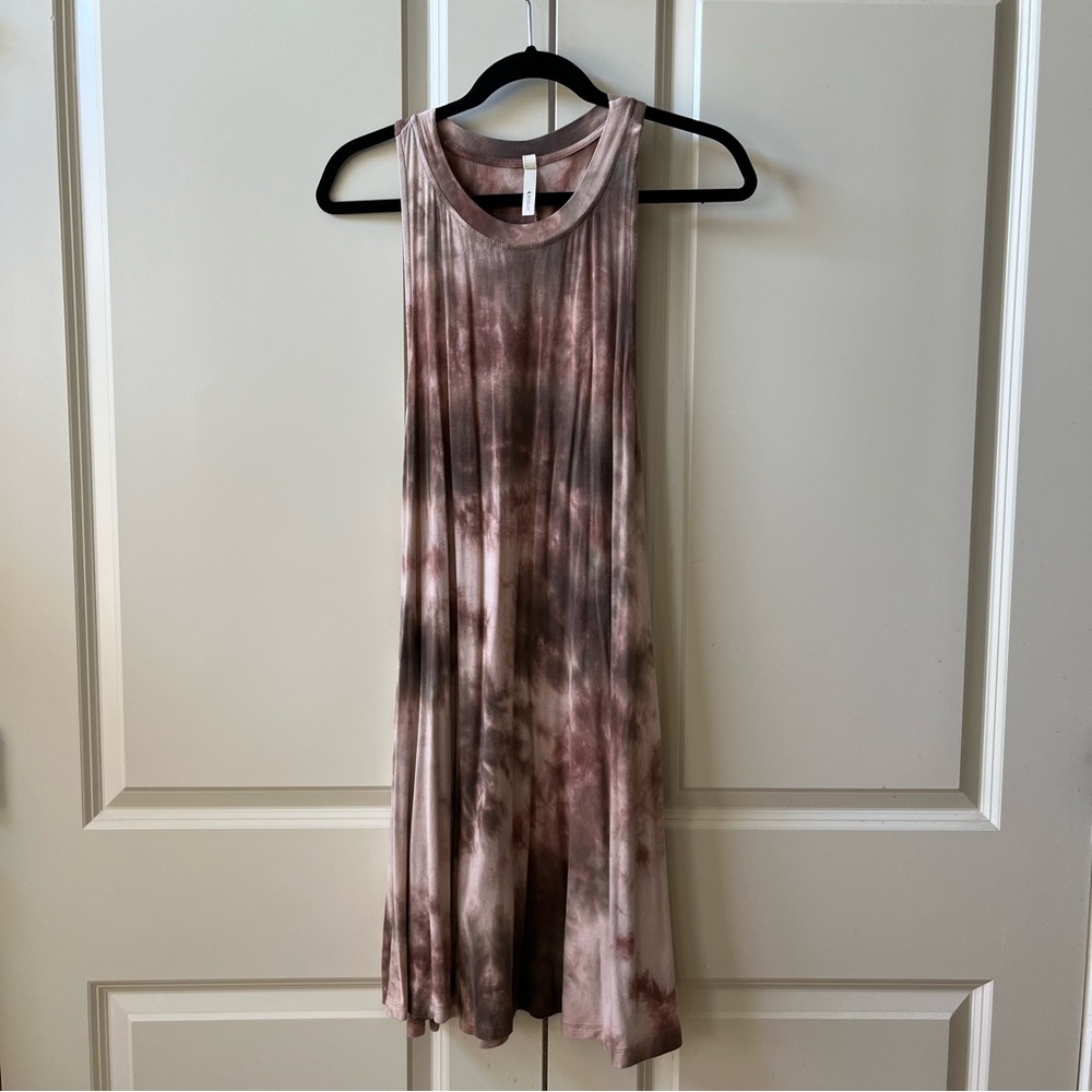 Brown and Cream Tie Dye look Sleeveless A line dress with pockets size Large - Picture 1 of 7